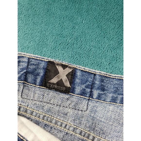 Express Jeans Size 34x32 Mens Blue Pants Denim Baggy Mid Rise Loose Bootcut - Picture 3 of 14